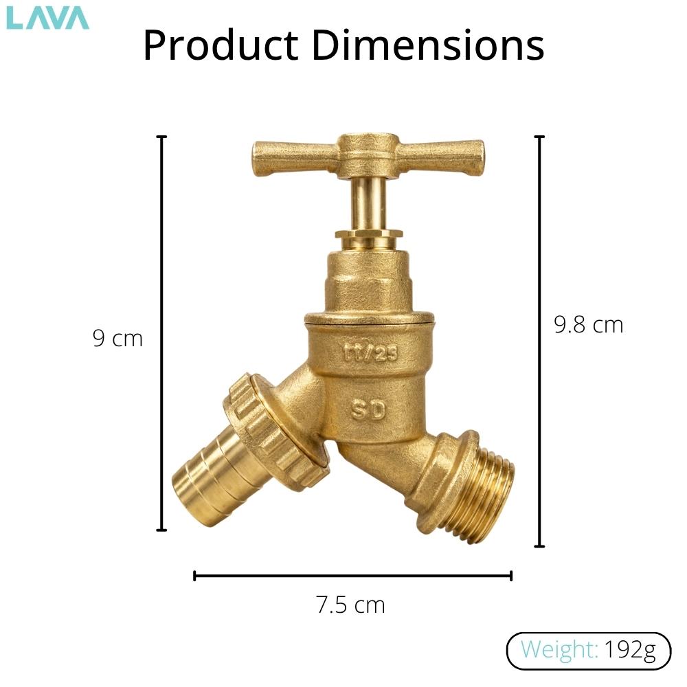 LavaTap 1/2 Inch Brass Garden Tap Kit with 20 mm MDPE Wall Plate Elbow and PTFE Tape LavaTap