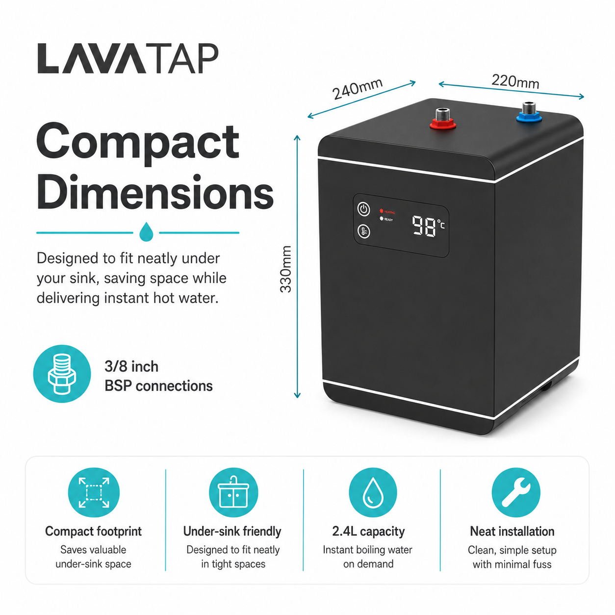 LavaTap Boiling Water Tank with 1/2 Inch Adaptor LavaTap