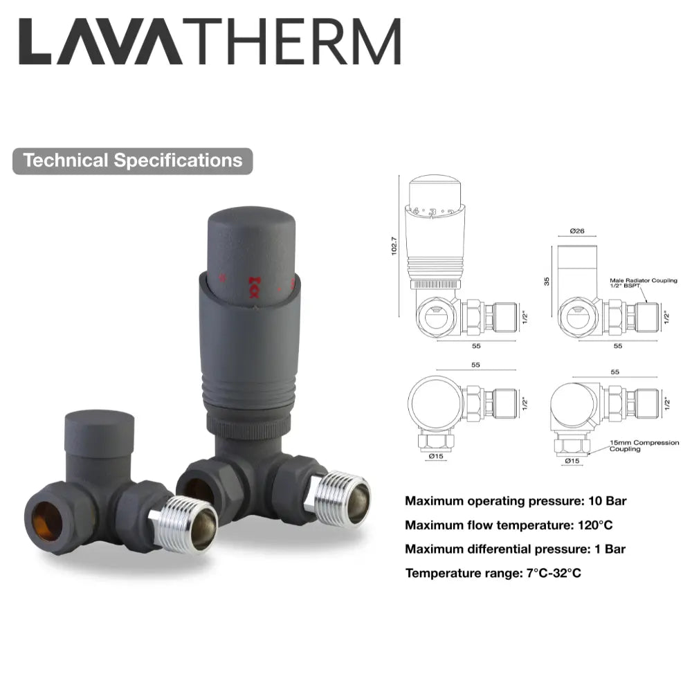 LavaTherm TRV Anthracite Thermostatic Radiator Valve - Corner