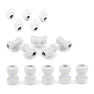 LavaPlumb 22mm Pushfit Fittings Pack White - 5 Elbows, 5 Tees, 5 Couplers (15 Fittings)