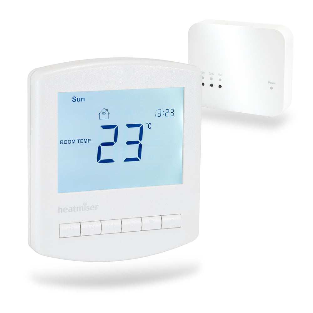 Heatmiser Slimline RF V3 Kit Wireless Programmable Thermostat and Heatmiser RF Switch V2 Receiver Bundle