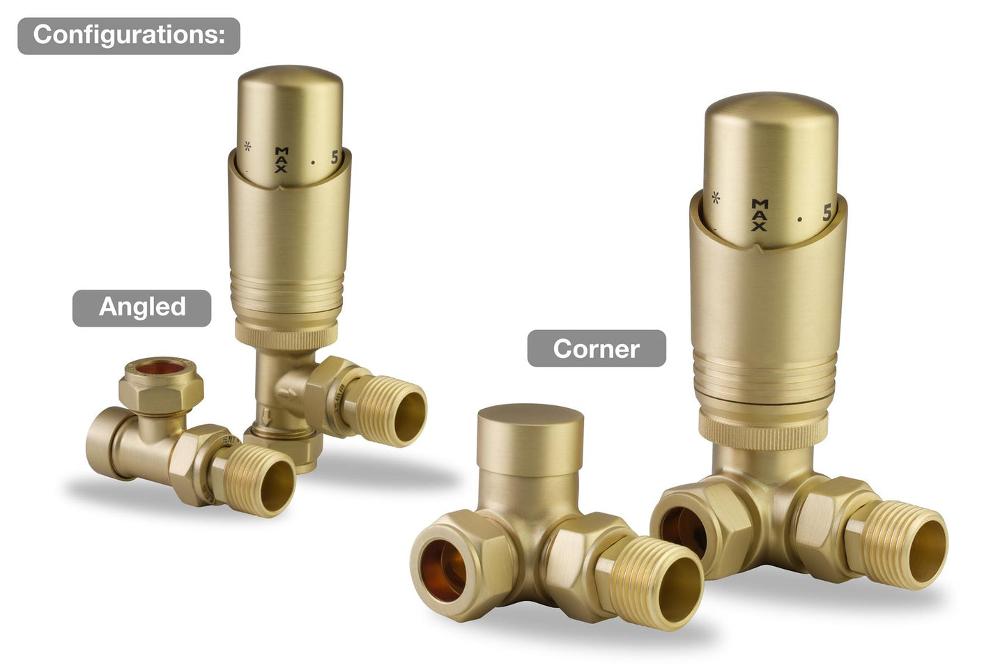 LavaTherm TRV Brushed Brass Thermostatic Radiator Valve - Angled LavaTherm - Product Overview