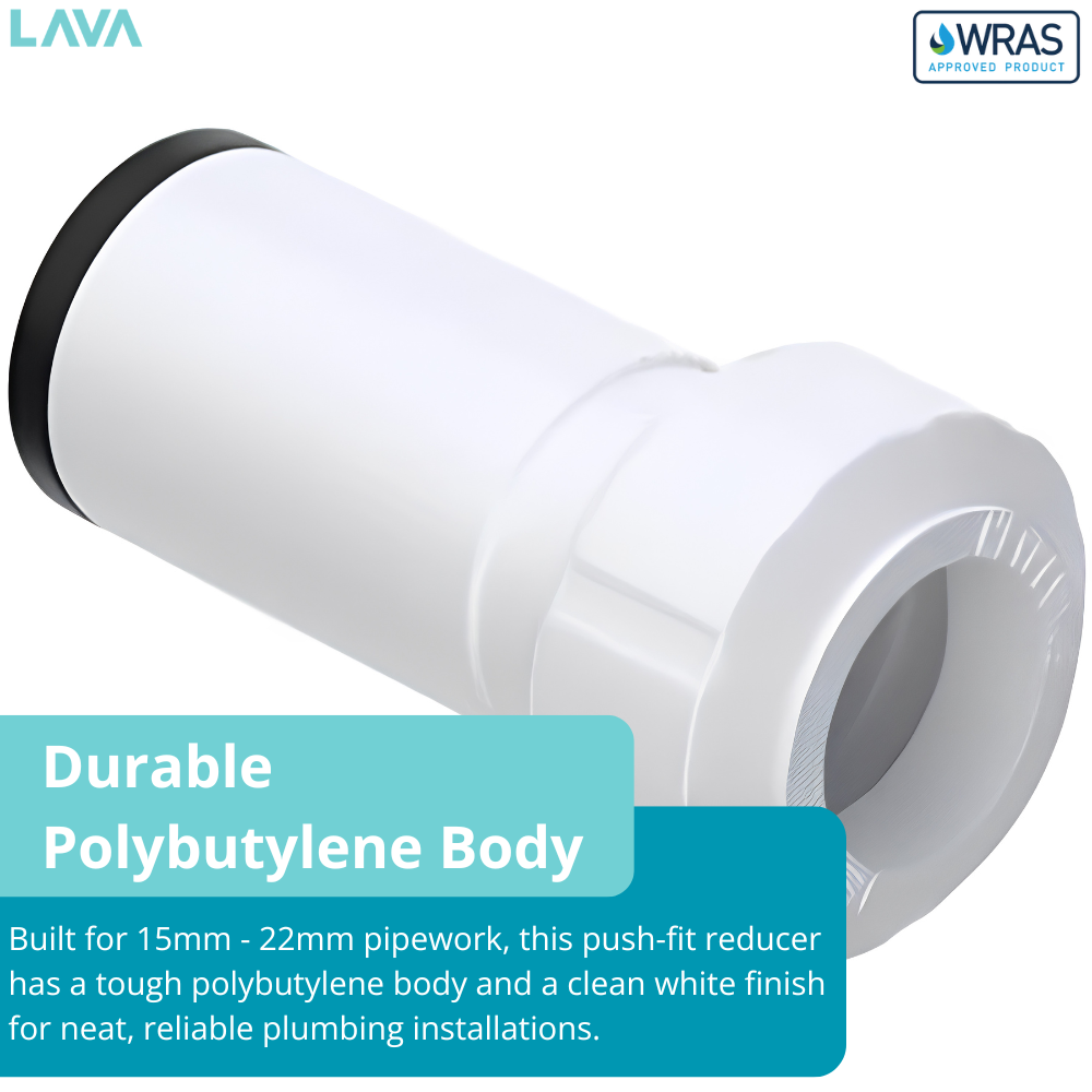 LavaPlumb Push Fit 22mm to 15mm Reducer White - 10 Pack LavaPlumb