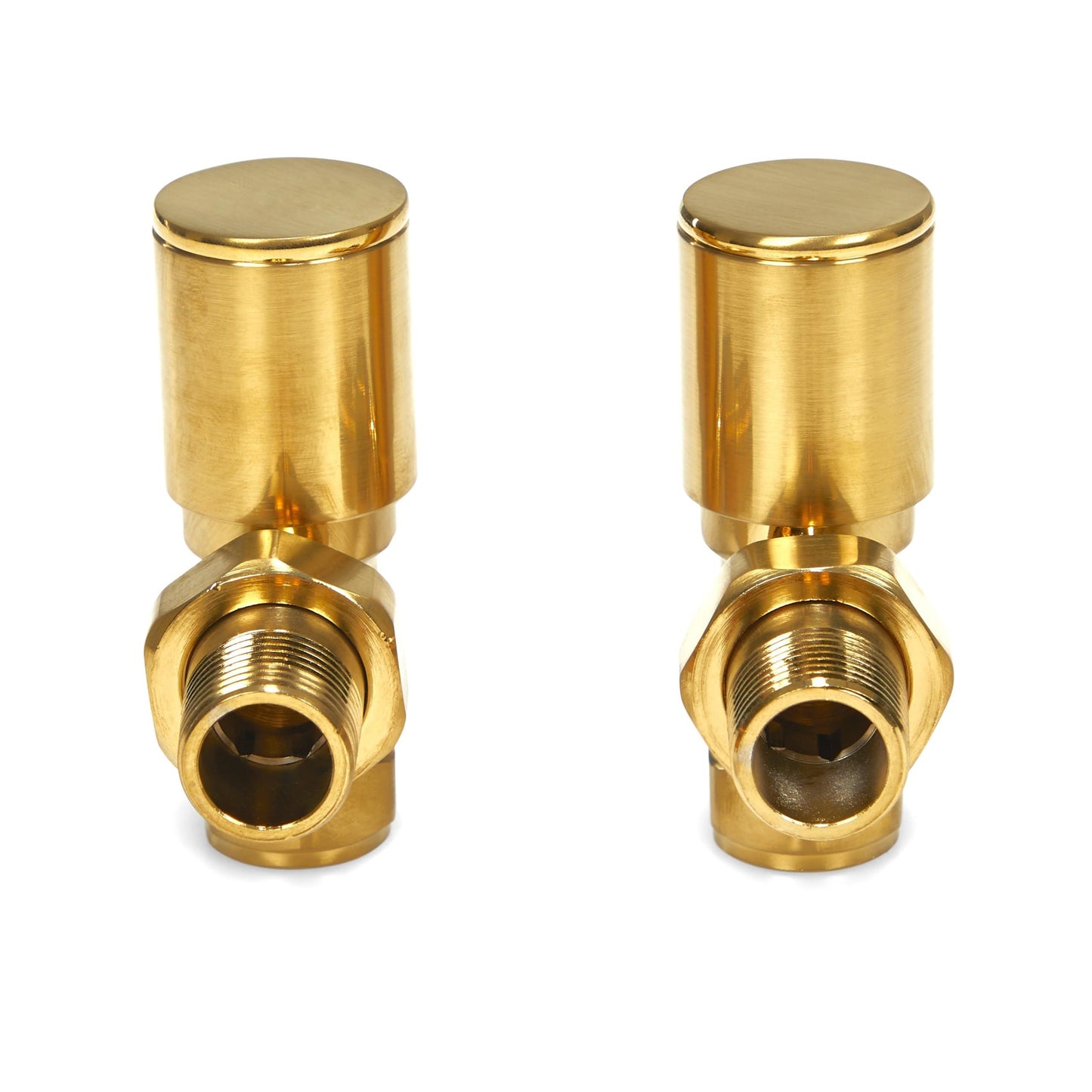 Brushed Brass Radiator Valves 15mm Pair - Angled LavaTherm