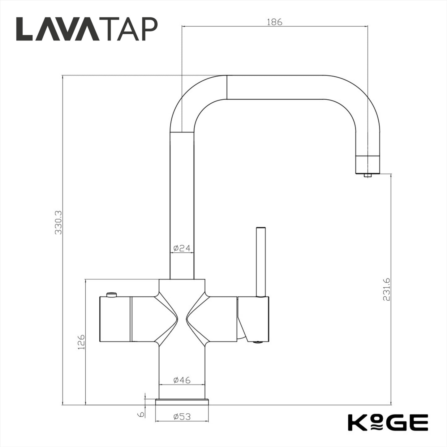 LavaTap Chrome 3-in-1 Square Neck Boiling Water Tap Kit
