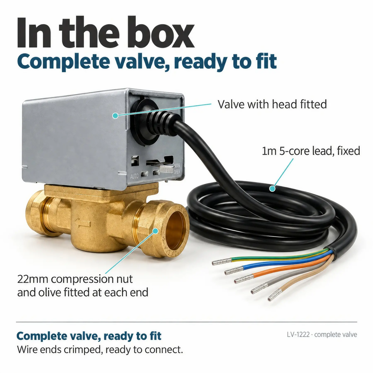 LavaTherm 2 Port Motorised Zone Valve 22mm Replaces Honeywell V4043H1056 LavaTherm