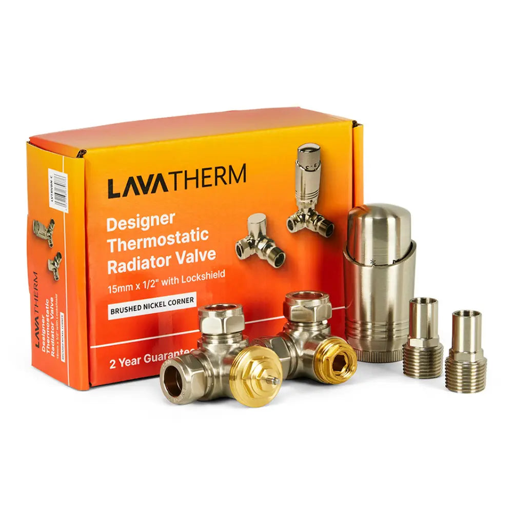 Brushed Nickel Radiator Valve – Corner TRV | LavaTherm