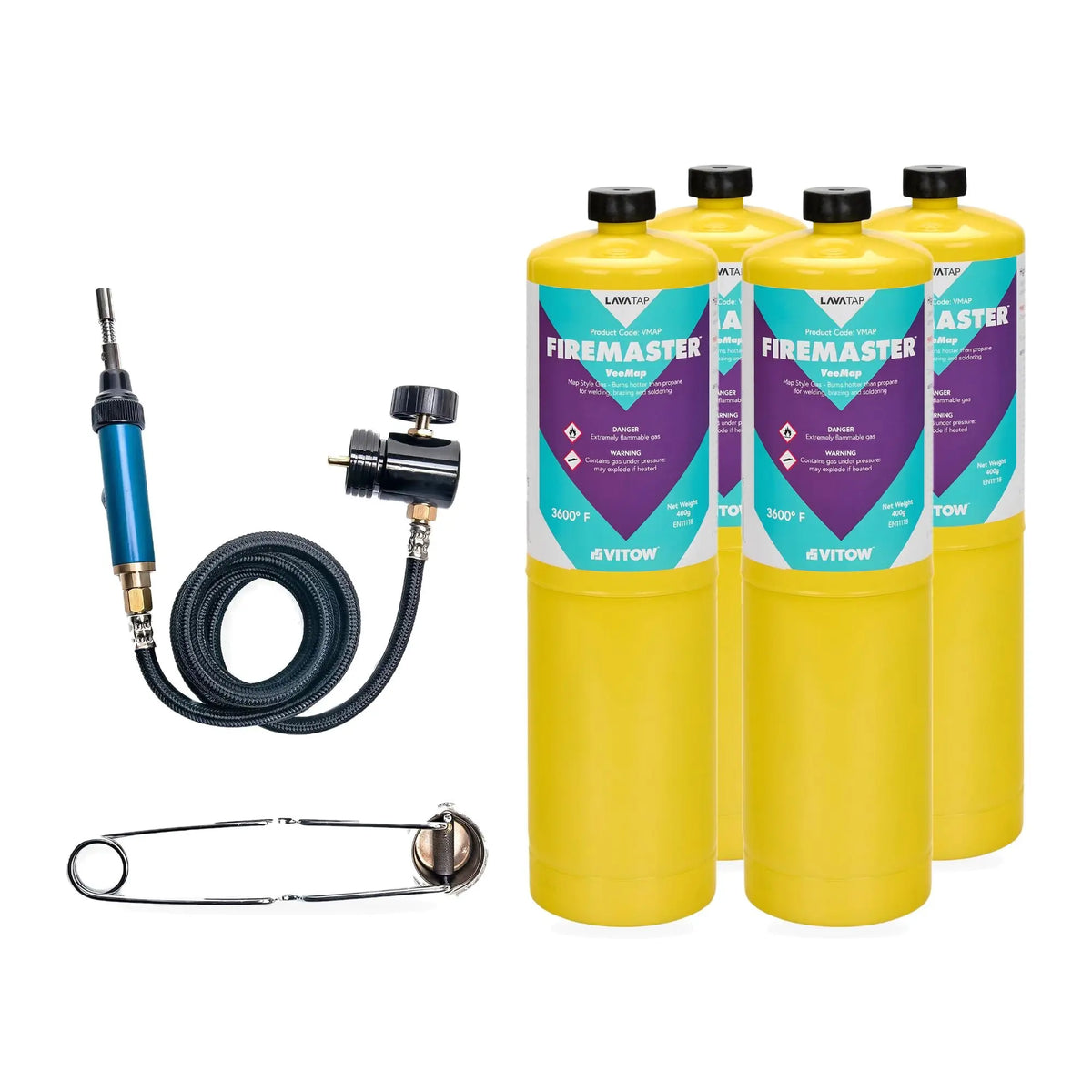 Lead Welding Kit Fine Nozzle Blow Torch with 4 x 400g Mapp Gas LavaTap