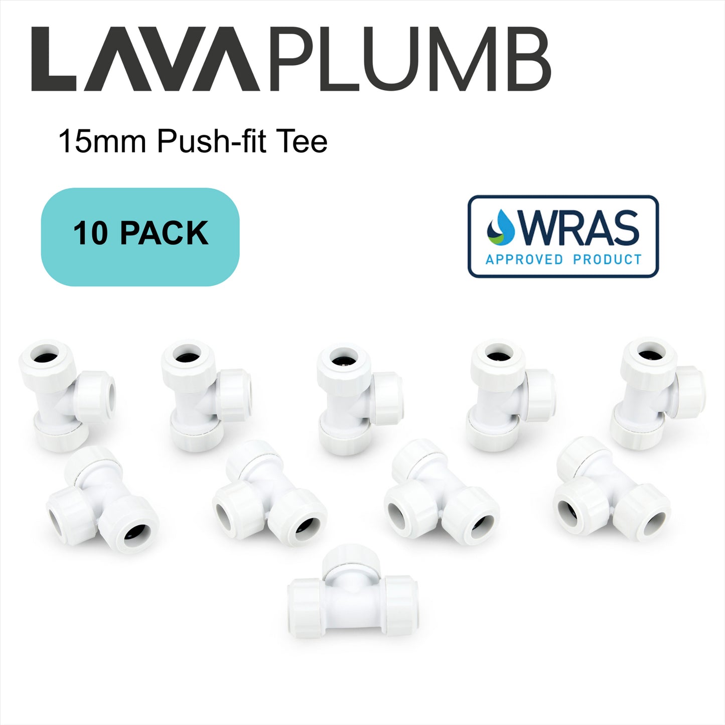 LavaPlumb 15mm Pushfit Tee White 10 Pack