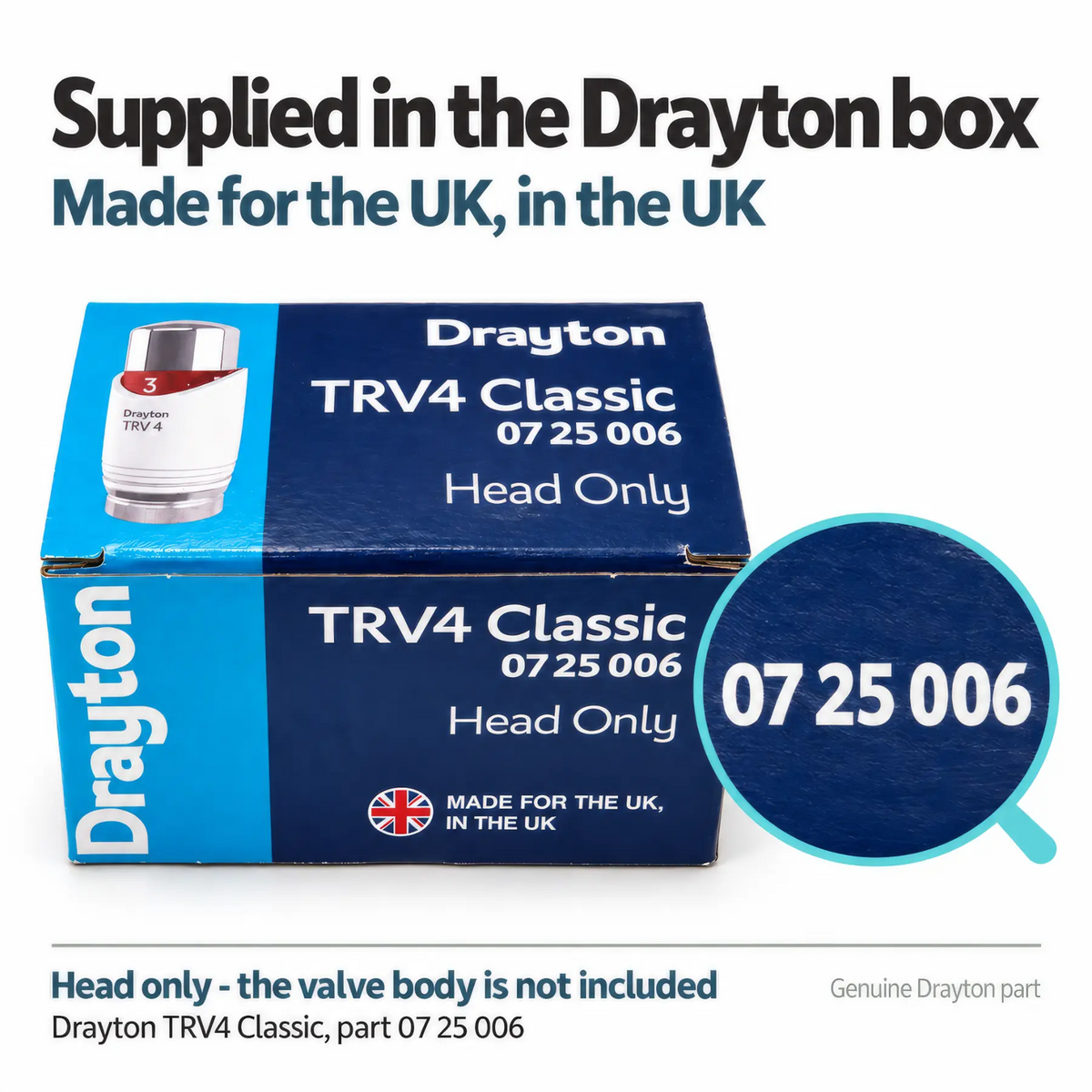 Drayton TRV4 Classic Thermostatic Radiator Valve Sensing Head Only - Chrome and White, Part 07 25 006 Drayton