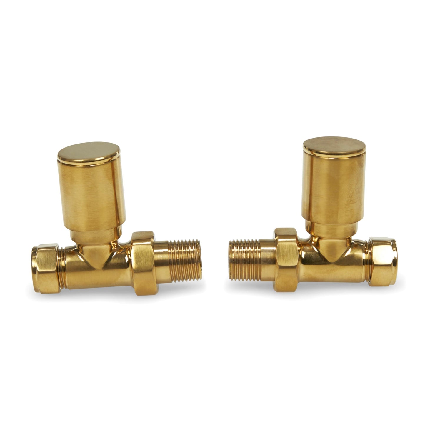 Brushed Brass Radiator Valves 15mm Pair - Straight LavaTherm