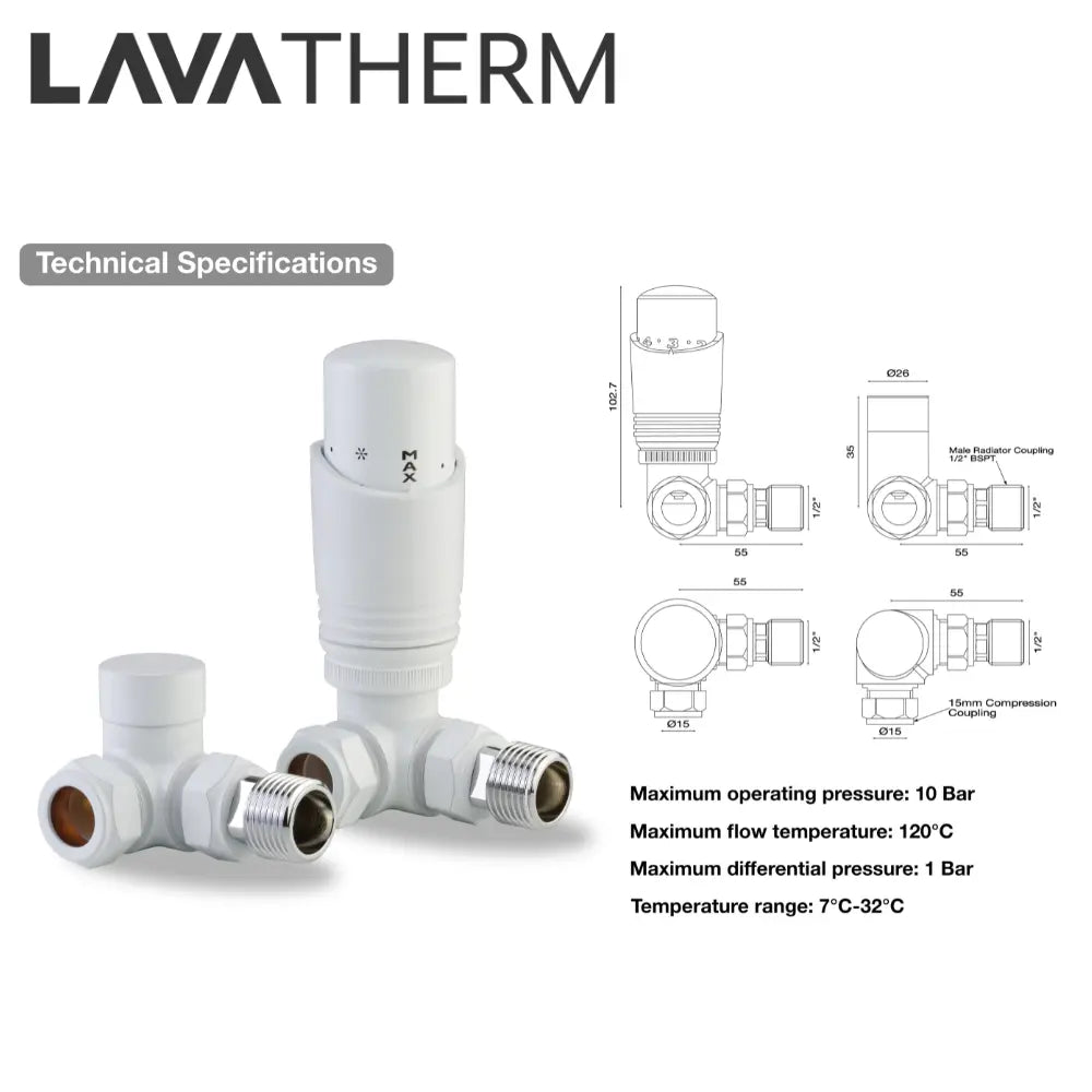 White Thermostatic Radiator Valve – Corner TRV | LavaTherm