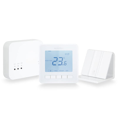 Heatmiser Neo Air Bundle V3 Smart Wireless Programmable Room Thermostat with RF Switch Receiver and neoAir Stand - Glacier White - Use with Heatmiser Neohub Gen 2 (Not included)