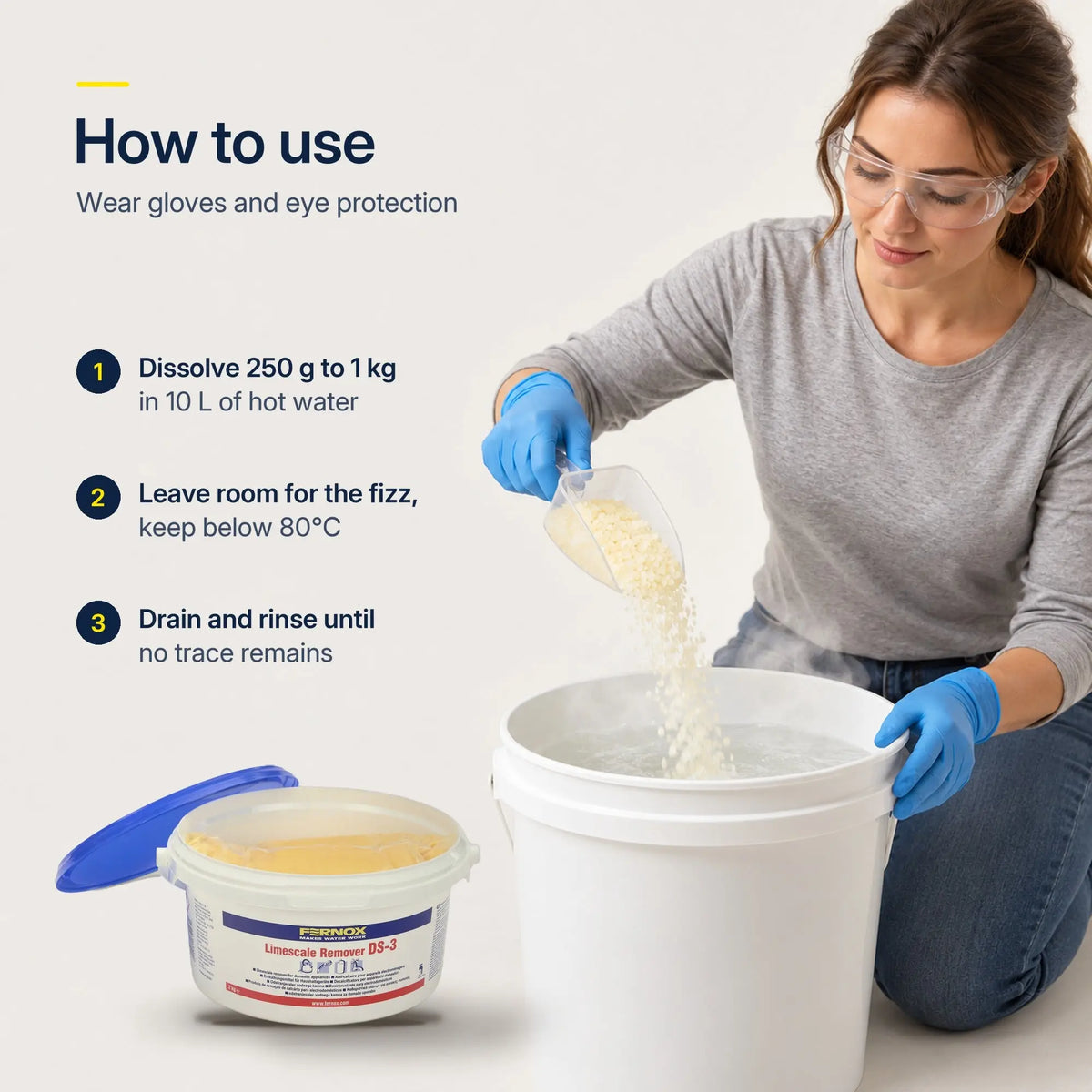 How to use Fernox DS-3, wear gloves and eye protection