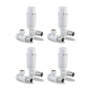 LavaTherm Thermostatic Radiator Valves 15mm Angled White, 4 Pack TRV Sets