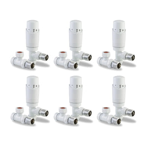 LavaTherm Thermostatic Radiator Valves 15mm Angled White, 6 Pack TRV Sets