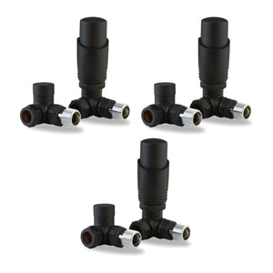 LavaTherm Thermostatic Radiator Valves 15mm Corner Black, 3 Pack TRV Sets