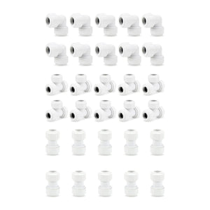 LavaPlumb 15mm Pushfit Fittings Pack White - 10 Elbows, 10 Tees, 10 Couplers (30 Fittings)