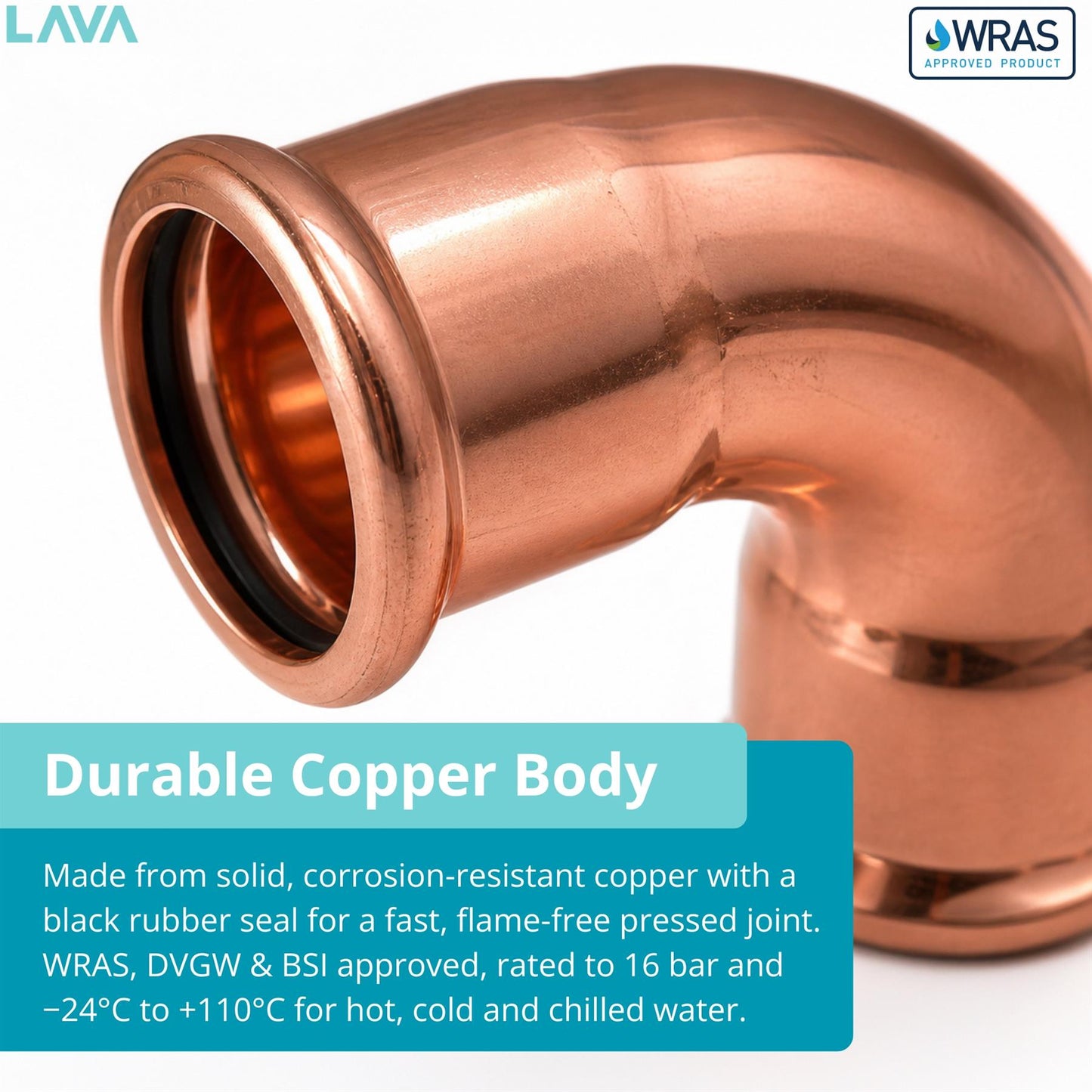 LavaPlumb Copper Pressfit 90 Degree Elbow - 28mm - 5 Pack LavaPlumb