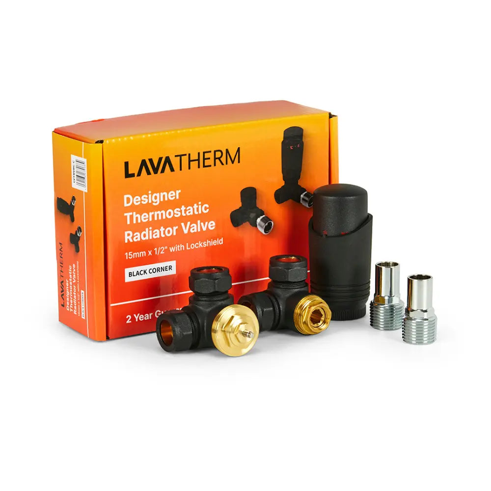 Black Thermostatic Radiator Valve – Corner TRV | LavaTherm