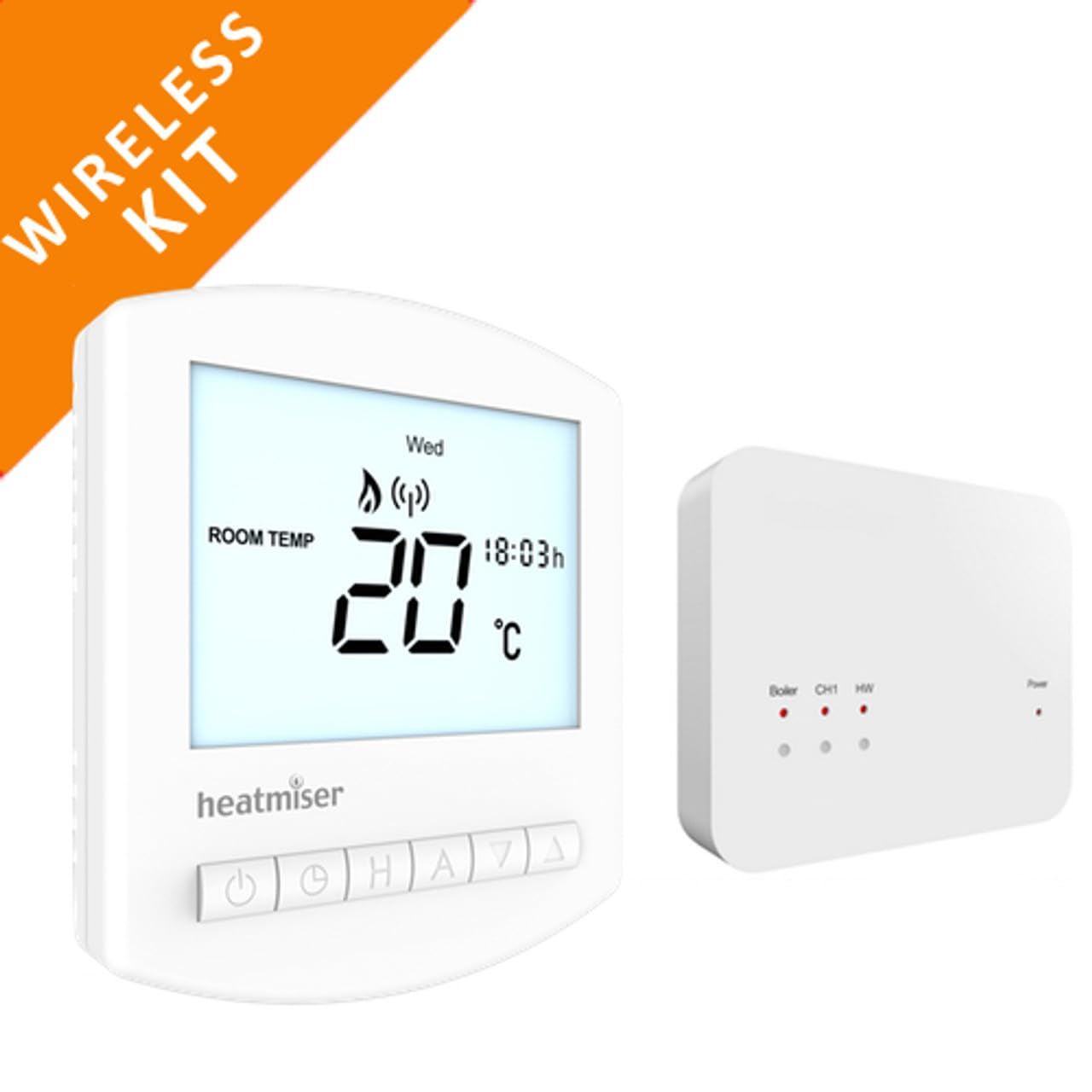 Heatmiser Slimline RF V3 Kit Wireless Programmable Thermostat and Heatmiser RF Switch V2 Receiver Bundle