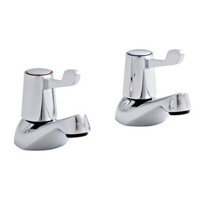Chrome Lever Basin Taps Pair Chrome Finish Hot and Cold Deck Mounted