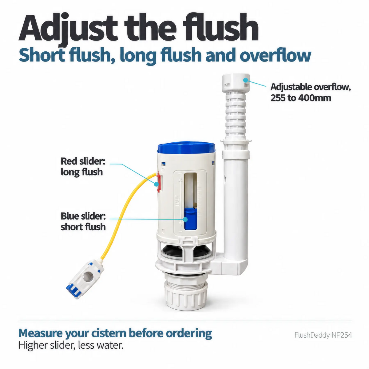 NO - FlushDaddy NP254 Dual Flush Drop Valve 1.5" & 2" WRAS Cistern Replacement FlushDaddy