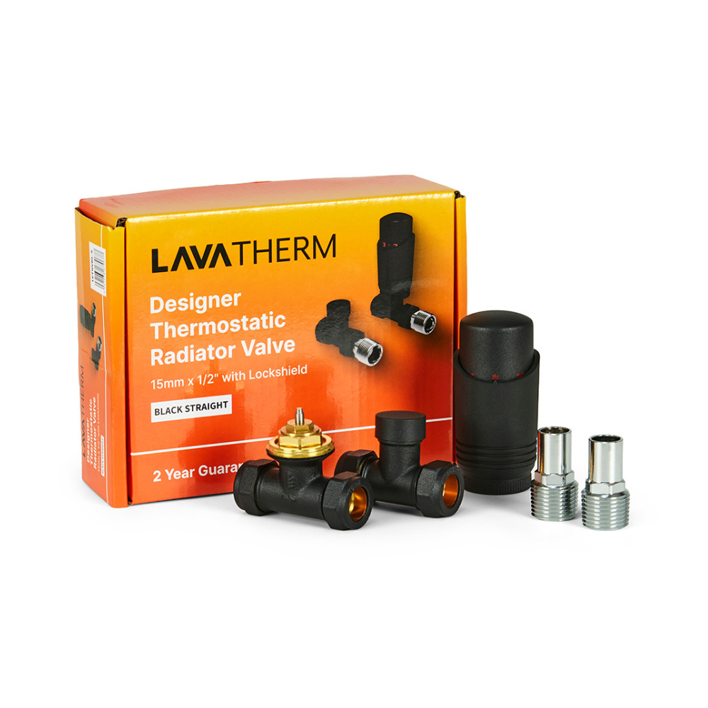 LavaTherm TRV Black Thermostatic Radiator Valve - Straight LavaTherm - Installation View