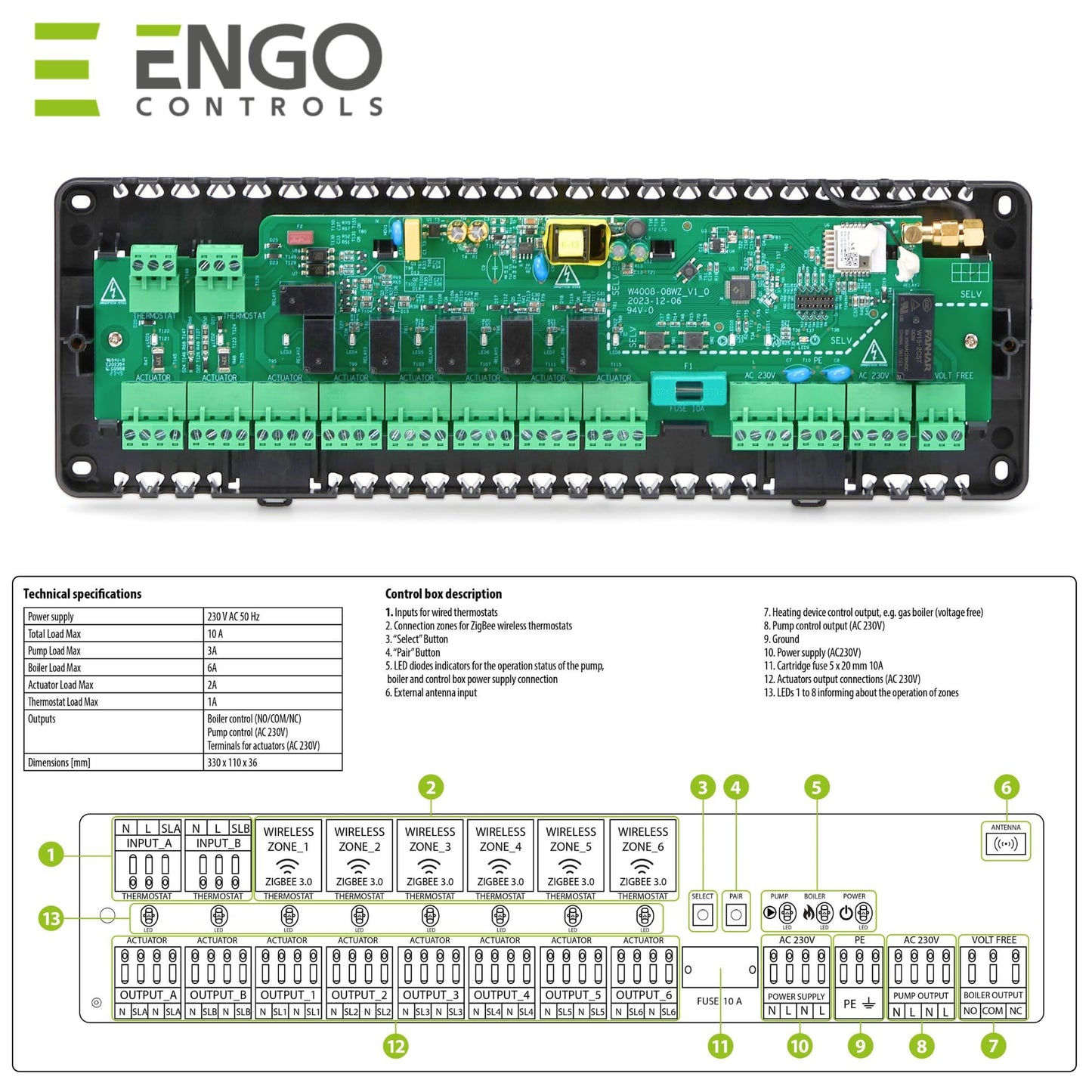ENGO ECB62-ZB Wireless Wiring Centre Underfloor Heating Multizone Control