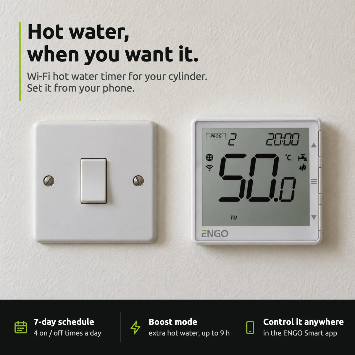 ENGO EHW white hot water timer on the wall