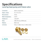 LavaTap 28mm anti freeze valve – specifications