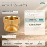How it connects: 1/2 inch female tap hose, this brass bush, 3/8 inch male tank connection
