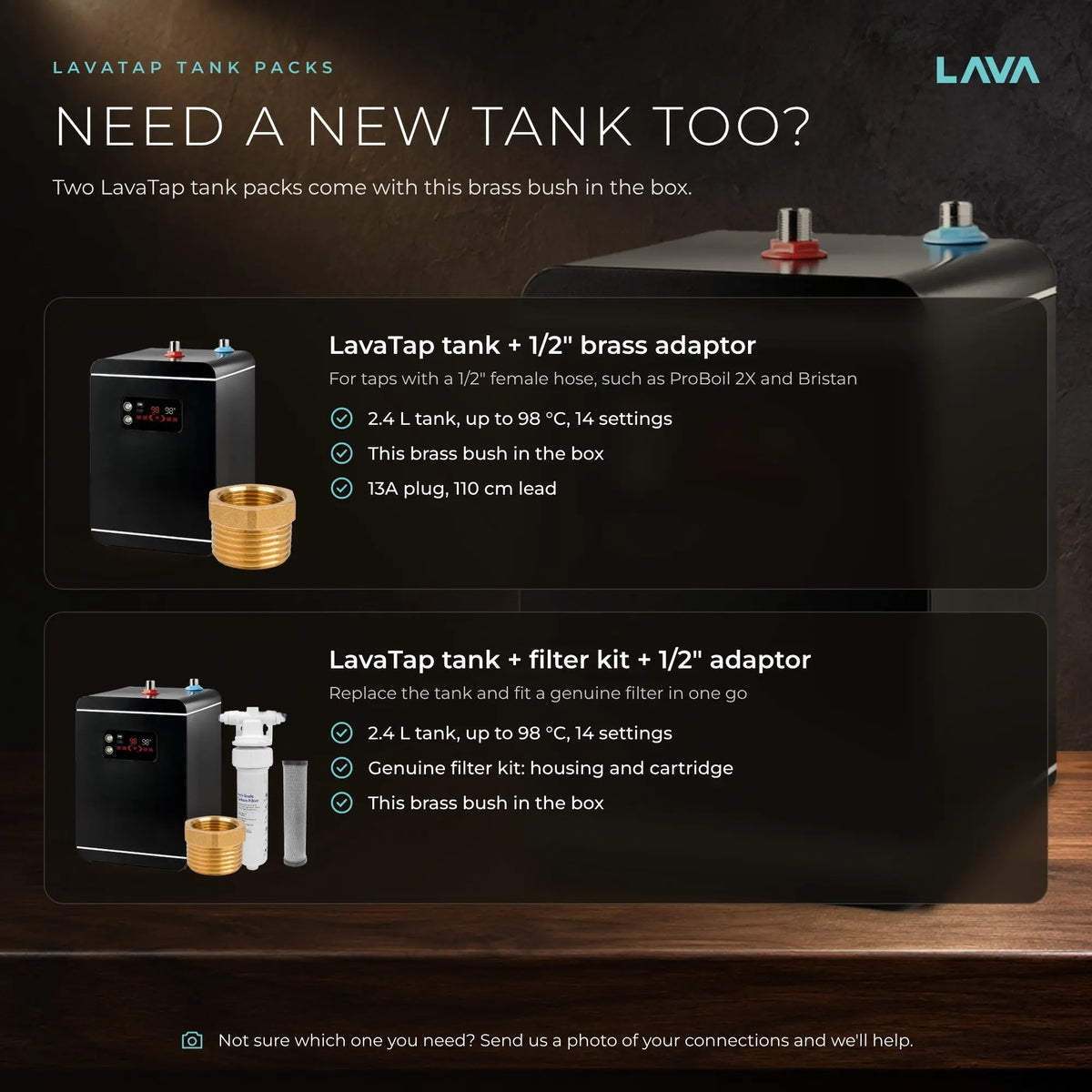 Need a new tank too? Two LavaTap 2.4 L tank packs come with this brass bush in the box