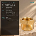 LavaTap brass adaptor bush details: 3/8 inch BSP female inside, 1/2 inch BSP male outside, no washer included