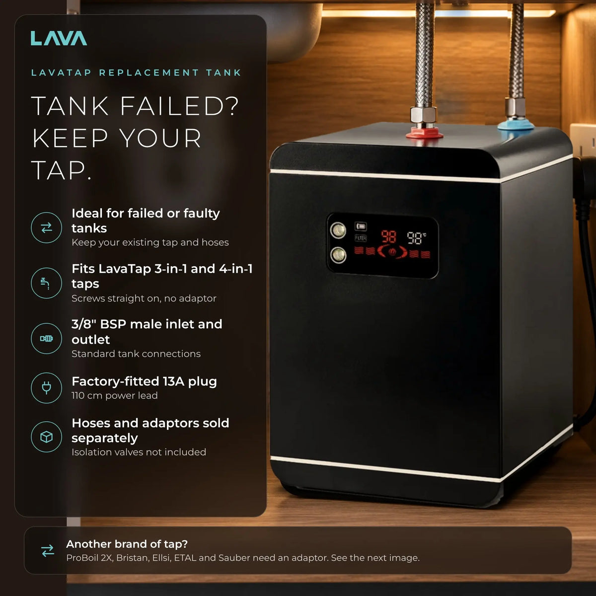 LavaTap 2.4 L boiling water tank - replace your faulty boiling water tank, keep your existing tap and hoses, fits LavaTap 3-in-1 and 4-in-1 taps