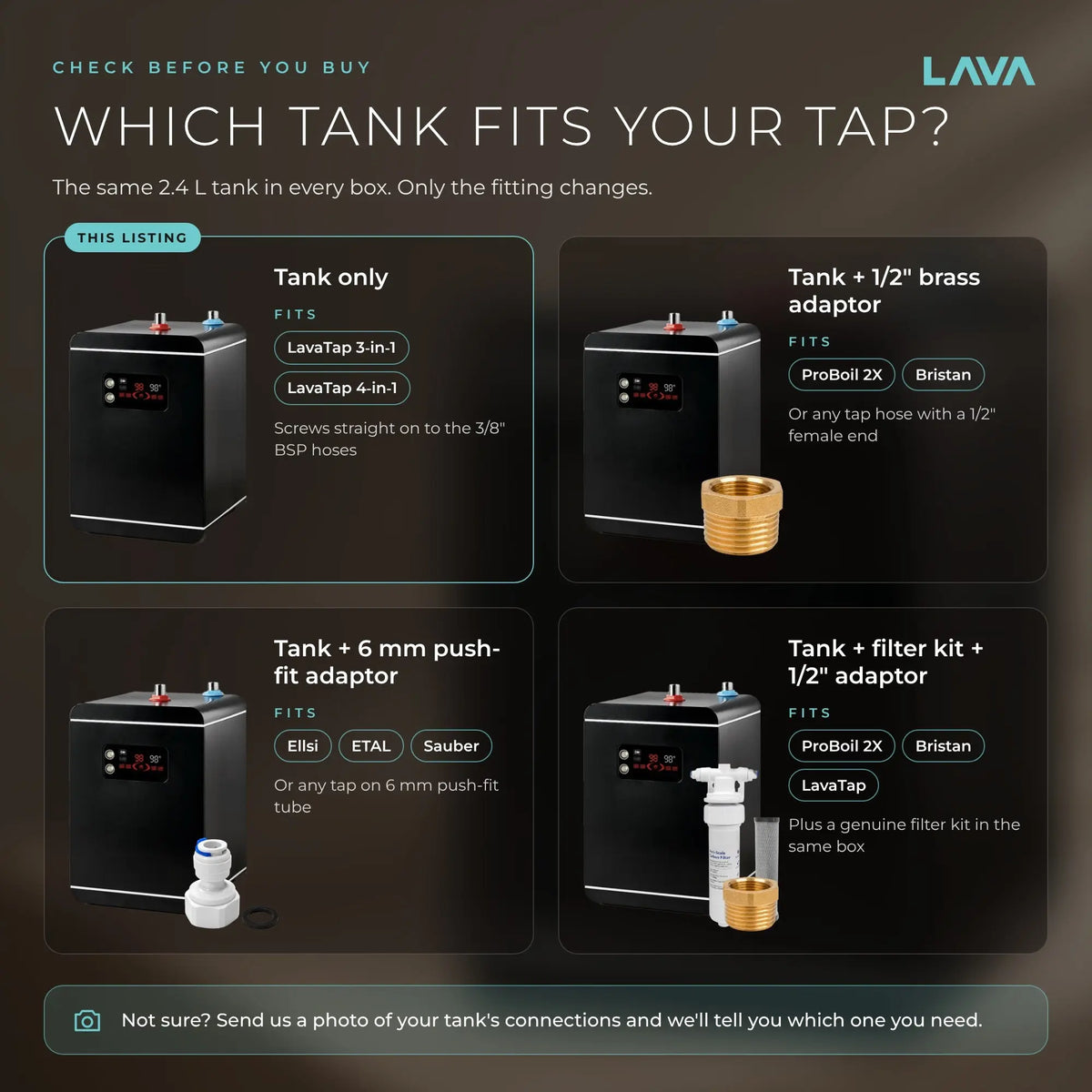 LavaTap 2.4 L boiling water tank - which tank fits your tap
