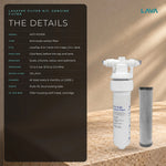 LavaTap filter kit details: HOT-FILTER anti-scale carbon filter, 1.5 to 5 bar, 1.8 L/min, push-fit ports