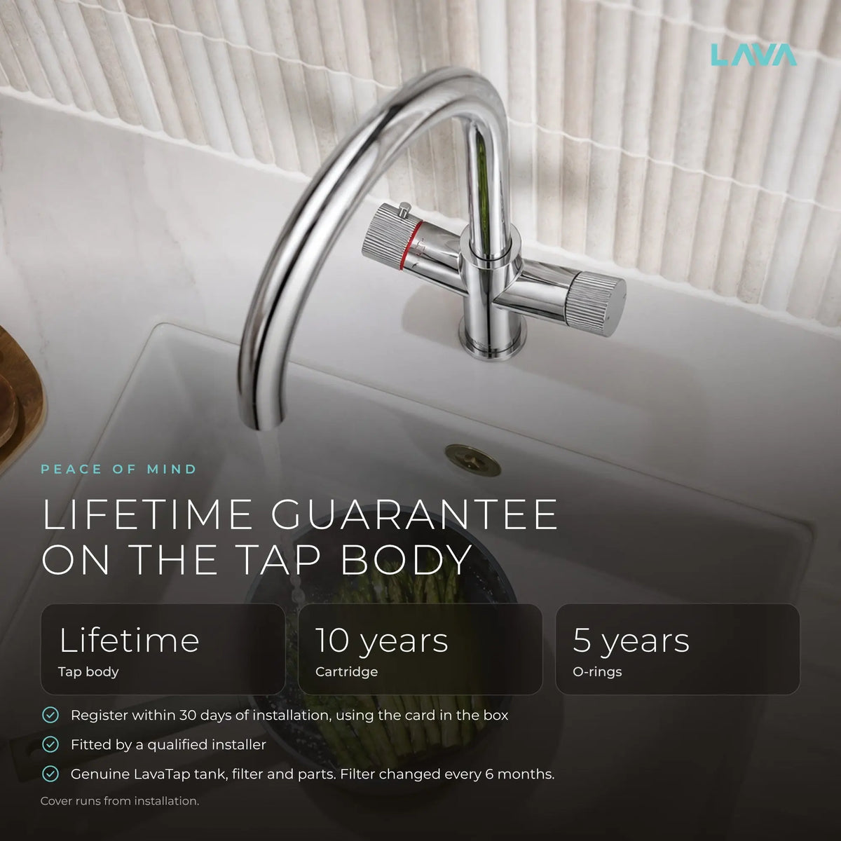 LavaTap chrome 3-in-1 swan neck boiling water tap: guarantee