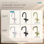 LavaTap chrome 3-in-1 swan neck boiling water tap: chrome, black and brushed brass finishes