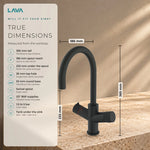LavaTap black 3-in-1 swan neck boiling water tap: size and dimensions