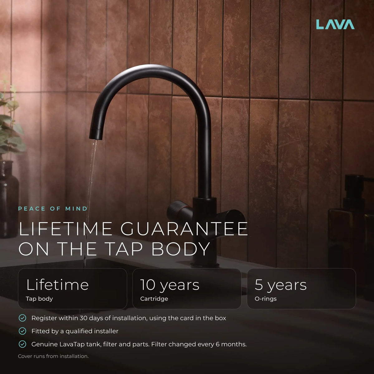 LavaTap black 3-in-1 swan neck boiling water tap: guarantee