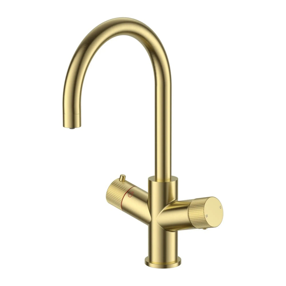 LavaTap 3-in-1 boiling water tap, swan neck brushed brass: main image