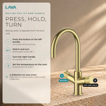 LavaTap brushed brass 3-in-1 swan neck boiling water tap: how to use the handles