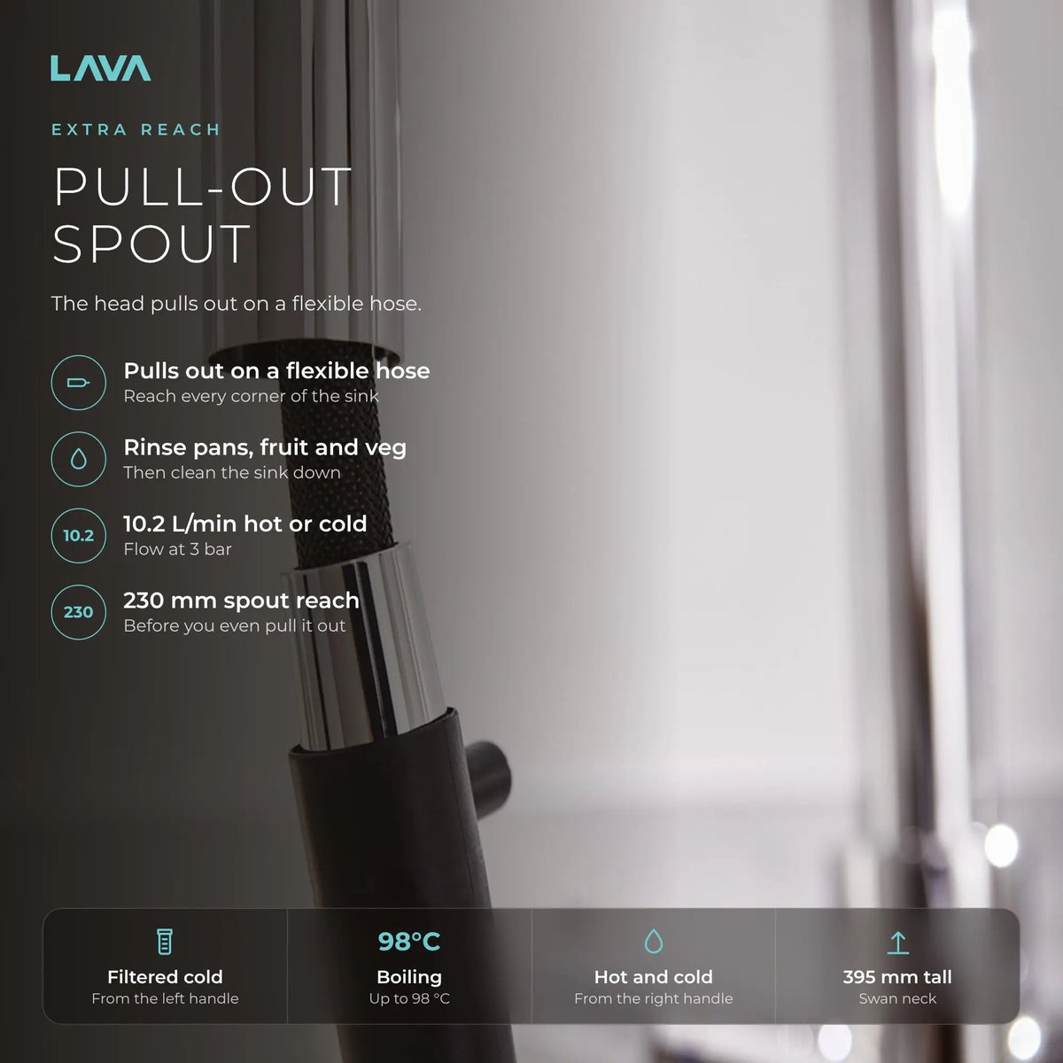 LavaTap chrome 4-in-1 pull-out boiling water tap: pull-out spray hose