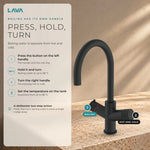 LavaTap black 3-in-1 swan neck boiling water tap kit with tank and filter: how to use the handles