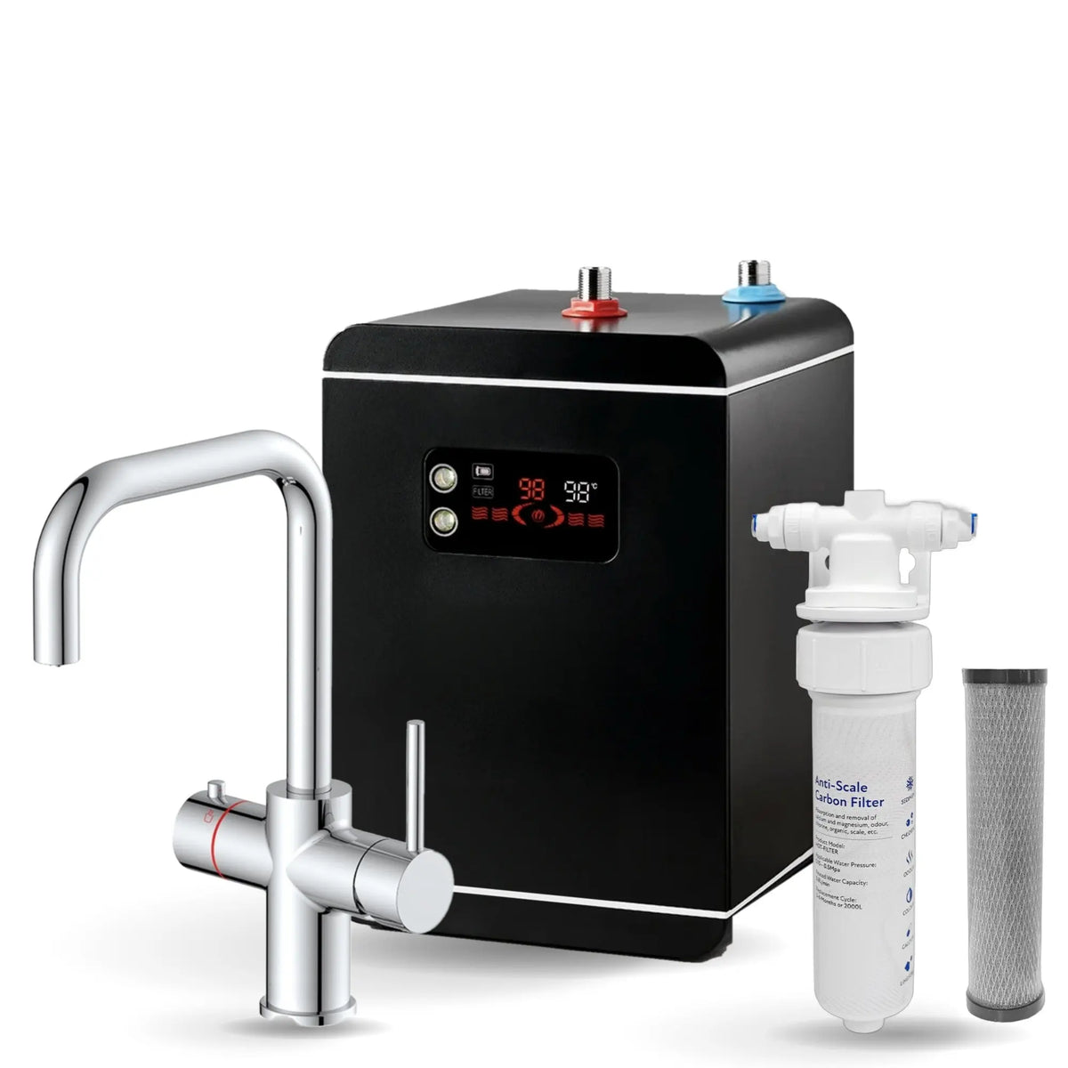 LavaTap chrome 3-in-1 D neck boiling water tap kit with tank and filter: tap, 2.4 L tank and filter