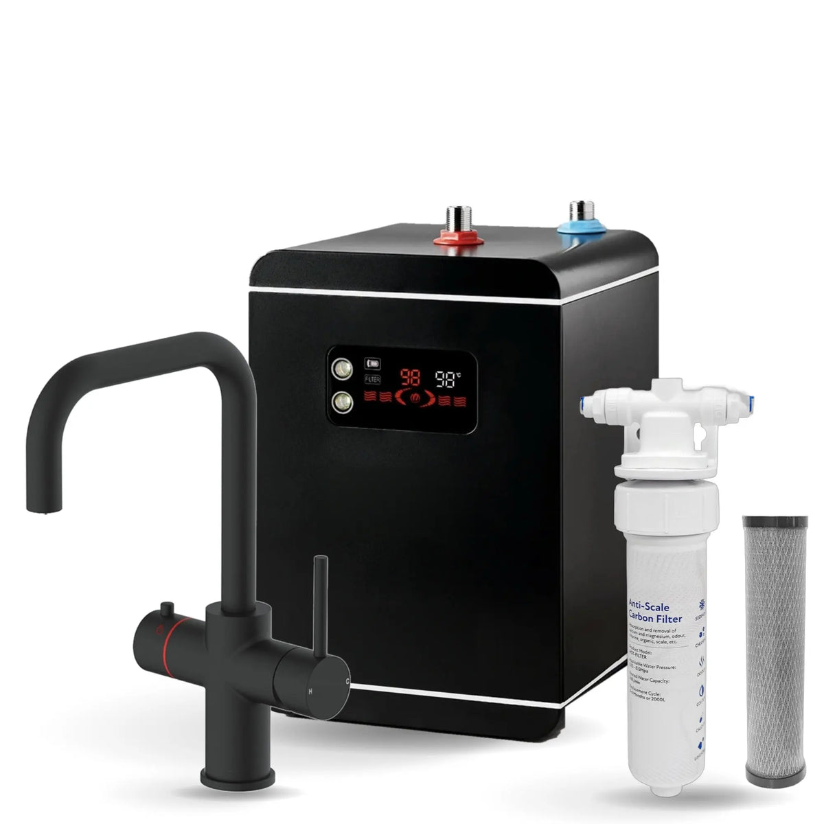 LavaTap black 3-in-1 D neck boiling water tap kit with tank and filter: tap, 2.4 L tank and filter