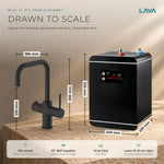 LavaTap black 3-in-1 D neck boiling water tap kit with tank and filter: size and dimensions