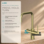 LavaTap brushed brass 3-in-1 D neck boiling water tap kit with tank and filter: how to use the handles