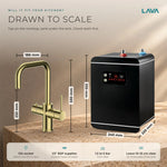 LavaTap brushed brass 3-in-1 D neck boiling water tap kit with tank and filter: size and dimensions